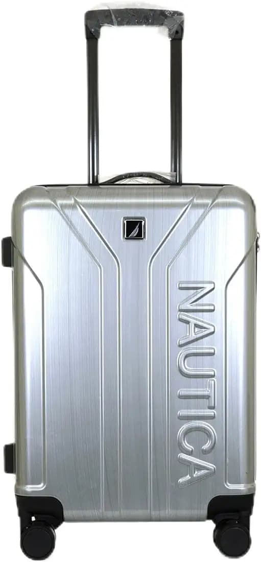 Nautica 20" Polycarbonate Hard-Sided Unisex Cabin Luggage Trolley | 8-Wheel Spinner, Telescopic Handle | Durable, Secure Combination Lock | Modern Design Travel Suitcase for Men & Women | Silver