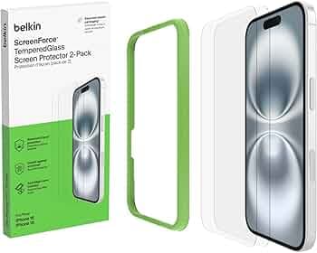 Belkin Tempered Glass Full Screen Protector Guard for iPhone 16, 15-2 Pack Smartphone