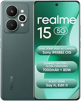 realme 15 5G Smartphone 8+256GB,144Hz HyperGlow 4D Curve Display,7000mAh Battery,80W SuperVOOC,Dual 50MP 4K Cameras,Dimensity 7300+ Chipset,IP69, Green