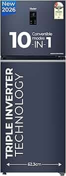 Haier 328 L 2 Star Frost Free Top Mount Double Door Refrigerator | Convertible 10-in-1 | Digital Display Panel | Triple Inverter | Twist Ice Maker (HEF-332GBLA-P, Graphite Black)