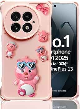 KC Back Cover for OnePlus 13 5G - Cute Cartoon Characters and Duo Specs Four Corner Anti-Fall Bounce Protective Shockproof with Camera Protection Case (Pink)