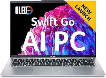 acer Swift Go 14, AI PC, Intel Core Ultra 5 125H, Office 2024 + M365 Basic, 16GB LPDDR5X/512GB SSD, 14-inch OLED WQXGA /1440p Camera, Win 11 Home, Pure Silver, 1.3 Kg, SFG14-73, Premium Laptop