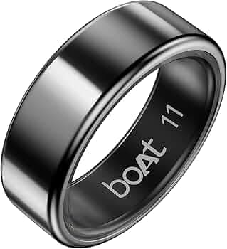 Boat SmartRing Active Plus, Auto HR, Sleep, SpO2, Stress & Skin Temperature Monitor, Stainless-Steel Build, 5 ATM, Weighs Only 5 gm, Portable Charging Case, Smart Ring for Men (11, Midnight Black)