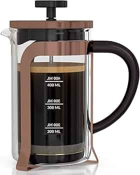 InstaCuppa Premium French Press Coffee Makers with 4 Part Superior Filteration, Heat Resistant Borosilicate Glass Carfafe (1000 ML, Copper)