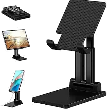 Adjustable Tablet & Mobile Stand | Foldable Double Tube Desktop Holder for Phone & iPad | Multi-Angle Stand for Devices Up to 15.6 Inch (Black)
