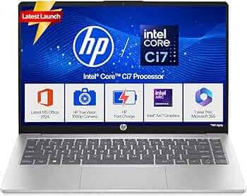 HP 14, Intel Core 13th Generation Intel Core i7-1355U (16GB DDR4, 512GB SSD), Micro-Edge, Anti-Glare, FHD, 14''/35.6cm, Win11, M365* Office24, Silver, 1.4kg, EP0159TU, FHD Camera, Backlit Laptop