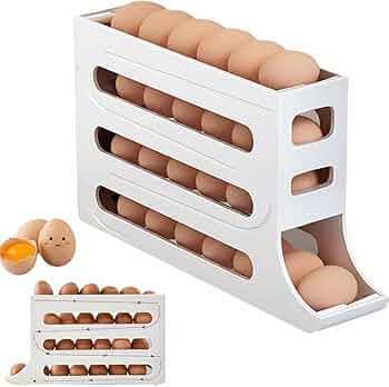 Accohom 30 Eggs Tray Storage Box Baskets Holder Dispenser Refrigerator Space-Saving Stackable Plastic Automatic Roller Organizer Storage Containers for Kitchen Tools Items (Pack of 1)