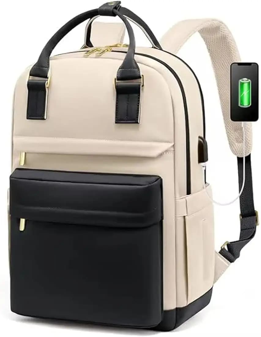 MOCA Women Laptop Backpack 15.6 Inch with USB Charging Port, Stylish College Travel Office Bag, Water Resistant Lightweight Anti-Theft for Girls & Ladies