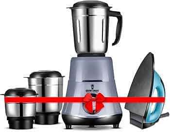 Growsmart Hydro Combo 750 Watts Juicer Mixer Grinder With 3 Stainless Steel Jars & 1000 Watt Light Weight Electric Non Stick Soleplate Iron Super Combo (3 Jars, Grey Black) 2 Years Warranty