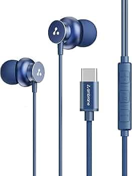 Ambrane Type-C Wired in-Ear Earphones with Mic & Control Buttons | 10 mm Dynamic Drivers | Clear Calls & Boosted Bass | Long 1.2 m Cable | Compatible with Type-C Phones & Tablets, iPhone