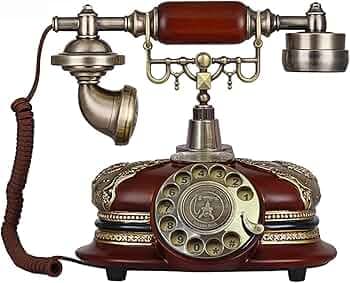 Earwig Vintage Wooden Rotary Dial Telephone – Antique Brass Finish Retro Landline Desk Phone for Home & Office Decor | Classic Old Fashioned Corded Telephone.