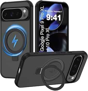 Google Pixel 9 Pro XL / 10 Pro XL Magsafe Stand Case | Matte Design & 360° Protection | Military-Grade Google Pixel 9 Pro X-L Cover | Ultra Premium - Black