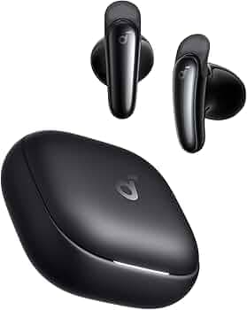 Soundcore Liberty Buds by Anker, Semi-in-Ear Design, Removable Ear Fins, Real-Time Adaptive Noise Cancelling, Fast Charging, Wireless Bluetooth Earbuds,Translation Earbuds, 30H Playtime