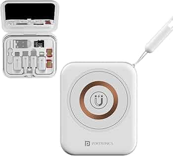 Portronics Smartpod 3 in 1 Wireless Charger with Multifunctional Cable & Cleaning Kit, Makeup Mirror, 60W Type C Cable, Mobile Stand, 5 in 1 Cleaning Kit, 15W Wireless Output, Light Weight (White)