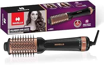 Havells HD4081 Professional Volumizer Hair Dryer, KeraNourish Ceramic Coating Brush Head, 1200 Watts, Ionic Care, Nylon Bristles,Cool Tip with Stand Support