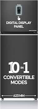 Haier 328 L 3 Star Frost Free Top Mount Double Door Refrigerator | Convertible 10-in-1 | Digital Display Panel | Triple Inverter | Twist Ice Maker (2025 Model, HEF-333GBL-P, Graphite Black)