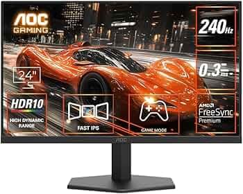 AOC 24G11ZE 23.8" FHD IPS Gaming Monitor - Black | 240Hz Refresh| 0.3ms MPRT, 1920 X 1080|Adaptive Sync| HDR10| 3-Sided Frameless| Low Input lag|Flicker Free| Low Blue Mode