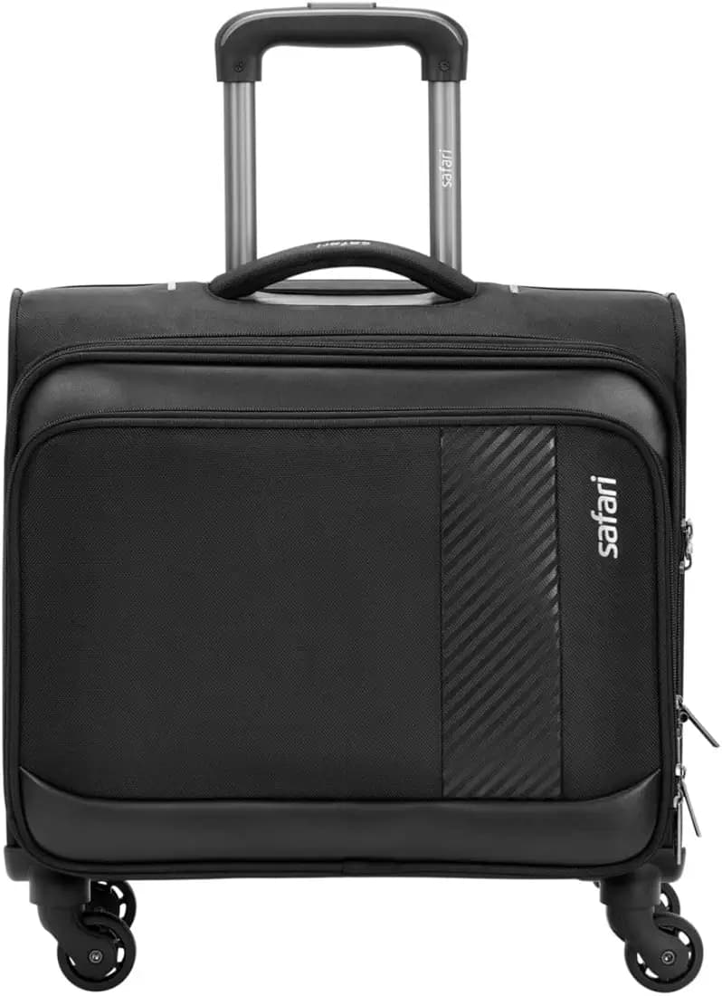 Safari Nylon Select Ascent Overnighter Laptop 8 Wheel Spinner Soft Trolley Bag with TSA Lock and Laptop Compartment, Front Open, Airline Compliant, Black, Small, 47 cm