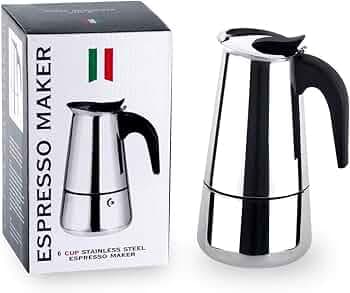 Stainless Steel Espresso Maker Stovetop Coffee Percolator Italian Coffee Maker Moka Pot (Silver) (300 ml - 6 Cup)