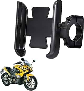 CNC Metal Bike Mobile Holder Compatible for Bajaj Pulsar RS 200, 360° Rotation Phone Mount Cradle for Bicycle & Motorcycle, Handlebar for All Smartphones, Anti-Slip, Full Grip (Black)