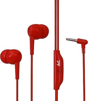 Loud Pro Wired Earphones with Mic, Deep Bass 3.5mm Jack Headphones for Mobile, Laptop & Tablet | Tangle-Free Cable, in-Ear Noise Isolation Earbuds for Clear Sound & Comfort- RED
