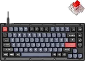 Keychron V1 Wired Custom Mechanical Keyboard, 75% Layout QMK/VIA Programmable Macro with Hot-swappable Keychron K Pro Red Switch Compatible with Mac Windows Linux (Frosted Black - Translucent)
