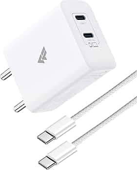 Dr Vaku® 40W PD Dual Port GaN Charger Type C Adapter with Type-C to C Type USB Data Cable Fast Charging for iPhone 17/17 Air/17 Pro/17 Pro Max, iPhone 16,15 Series, Samsung & Android Devices -White