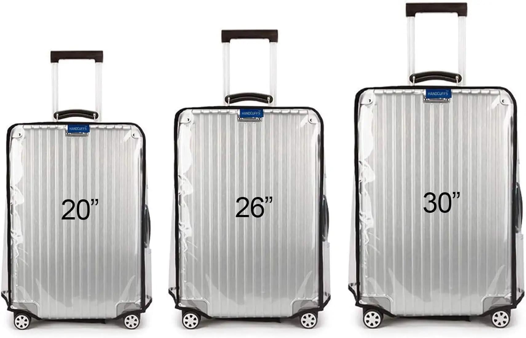 Handcuffs Combo Cover for Hard Luggage Trolley Bags Transparent Protective Covers PVC Fabric Waterproof (Transy + Black) (Size - 20"|26"|30")