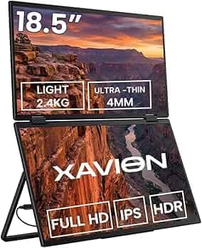 XAVION 18.5" Tri-Screen Portable Foldable Dual Monitor with Single Wire | Triple Monitor Compatible with Windows & MAC OS | Laptop Screen Extender (18.5 Inch)