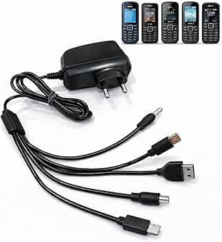 5-in-1 Multi Charger with Cable for Keypad Phones (Black) | Universal 5 Pin Basic Mobile Charger | Only for Keypad Phones | Durable & Safe Charging | 3 Months Warranty | Not Type-C PiN,