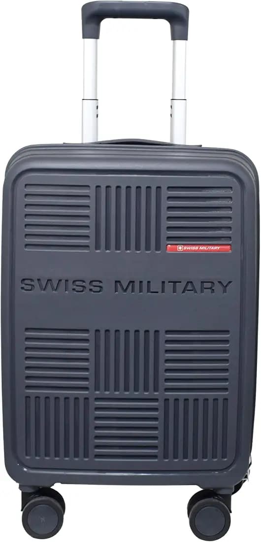 SWISS MILITARY Spectrakey 55cm Cabin Size Hardtop Laptop Trolley Bag, Polypropylene Spinner Luggage with Combination Lock, 360° Wheels, Push Button Handle & Zipper Compartment -Grey