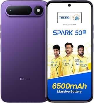 Tecno Spark 50 5G (Fantasy Purple, 4GB+128GB) | 6500mAh Battery + 45W Fast Charger | Upto 18GB* RAM | MIL-STD 810H Protection | Fastest 8X Network Speed* with URSP | 120Hz Smooth Display
