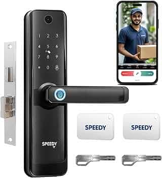 Speedy Wi-Fi Smart Door Lock for Main Door with Built-in Camera, 6 Way Access (Fingerprint, PIN, RFID, App, OTP Unlock, Emergency Key), Free Installation, 2 Year Warranty