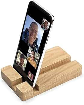 Wooden Phone Stand for Desk – Bamboo Mobile Phone Holder & Smartphone Docking Station, Universal Cell Phone Stand for Table, Office & Home
