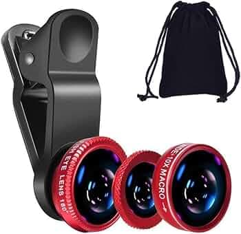 Professional 3in1 Camera Lens Kit, 180 Degree Fish Eye Lens, 0.67X Wide Angle, 10X Macro Lens, Universal Clip HD Camera Lens Kit for iPhone, iPad, Android Smartphone & Tablets
