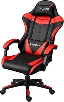 Ergonomic Gaming Chair with Adjustable Recline, Padded Armrests & Lumbar Support – Heavy Duty Office & Gaming Chair for Home and Work (Black & Red)