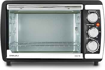 Bajaj 2000TM 20Ltr Oven Toaster Griller (20L OTG) | 1400 Watts Oven For Kitchen | Grilling, Baking, Toasting & Rotisserie | Transparent Glass Door | Temperature & Timer Control | 2 Yr Warranty 【Black】