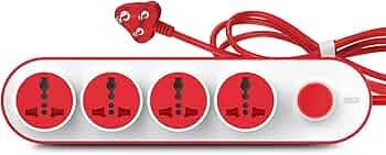 GM 3257 10 Amp Extension Board with 2 Metre Heavy Duty Copper Extension Cord – 4 International Sockets, Master Switch, LED Indicator with Safety Shutter