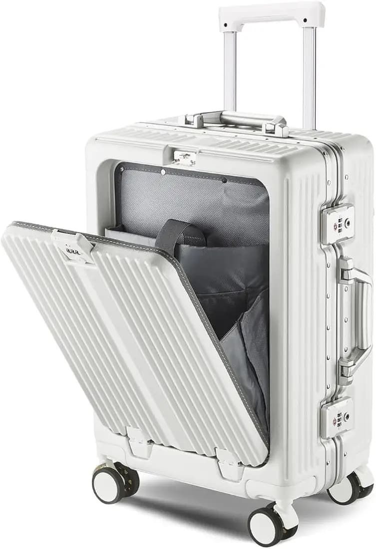 PYB Quest - Cabin Zipless Aluminium Frame+PC Suitcase Trolley, Laptop Compartment, Mobile-Cup Holder, Hooks, TSA Lock, Noiseless 360° Rotating 8 Wheels (White)