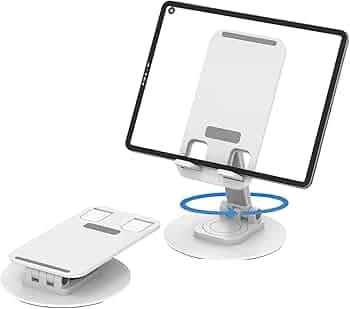 coku Mobile Stand for Desk 360° Rotation Height and Angle Adjustable Phone Holder for Table Foldable Desktop Mobile Holder for Home, Study & Video Shoot Fit for 4-10'' Smatphones (White)