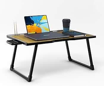 Cubiker Multipurpose Foldable Lapdesk with Cup, Pen Holder & Docking for Tablet | Work from Home, Use for Writing, Bed, Breakfast, Portable (Wooden - 60[cm] x 40[cm] x 24[cm])