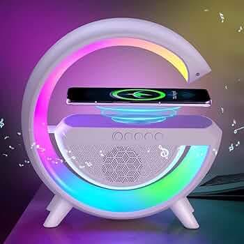 Smart G-Shape Multifunctional Speaker Wireless Charger, 15W Fast Charging, Atmosphere Lamp with Bluetooth Speaker, FM Radio, and 6 RGB Music Sync Lighting Modes, Perfect for Your Bedroom.