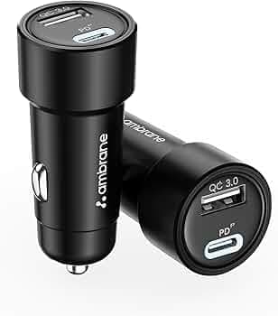 Ambrane 51W Fast Charging Car Charger, Dual Output 33W Type C PD + 18W USB Car Adapter, Quick Charge Car Plug for iPhone, Android, Tablets & More, High-Speed Compact Car Power Charger (Black, C51)