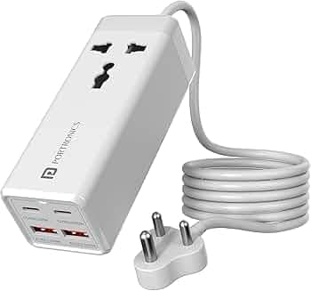 Portronics Adapto Volt 65 65W High Speed 5-in-1 Power Strip with 2 Type C PD Ports, 2 Mach USB Ports and 1 AC Power Socket, Compatible with Laptop,Smartphones, iPhones, Tablet, Power Bank(White)