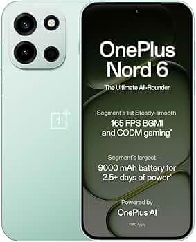 OnePlus Nord 6 | 8GB+256GB | Mint Green | Snapdragon 8s Gen 4 | Segment's First Stable 165FPS Gaming | Segment's Largest 9000mAh Battery | Most Complete IP Rating | Personalized AI