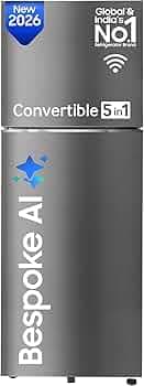 Samsung 350 L, 3 Star, Convertible 5-in-1, Digital Inverter, Frost Free Double Door, WiFi Bespoke AI Refrigerator (RT38HG5A23S8HL, Silver, Elegant Inox, 2026 Model)