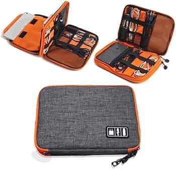 Electronic Accessories Cable Organizer Double Layer Universal Carry Travel Tech Organiser Gadget Bag/Case Cables Plug, Power Bank, Phone, Hard Disk, Adapters, iPad Pro (Black-Orange)