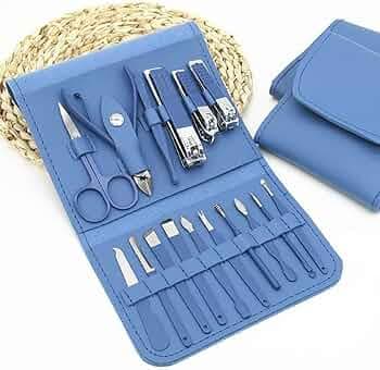 Manicure Pedicure Grooming Kit with Nail Clippers, Eyebrow Scissors, Tweezers, Nail File, Ear Pick, Blackhead Remover Tool and Storage Case (16 in 1)