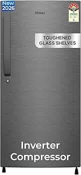 Haier 190L 5 Star Direct Cool Single Door Refrigerator | Inverter Compressor | Toughened Glass Shelves | Fast Ice Making in 60 minutes | Large Veg Box| Easy Clean Back (HED-205DSA-P, Dazzle Steel)