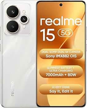 realme 15 5G Smartphone 8+256GB,144Hz HyperGlow 4D Curve Display,7000mAh Battery,80W SuperVOOC,Dual 50MP 4K Cameras,Dimensity 7300+ Chipset,IP69, Silver